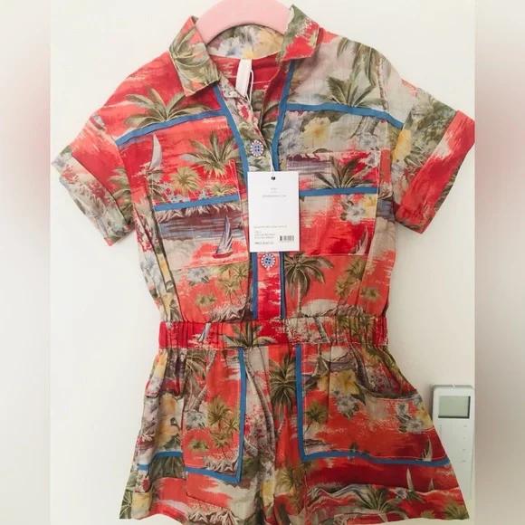 NWOT Zimmermann Red Palm Style Alight Pocket Detail  Kids Playsuit. Size 2T - Picture 2 of 10